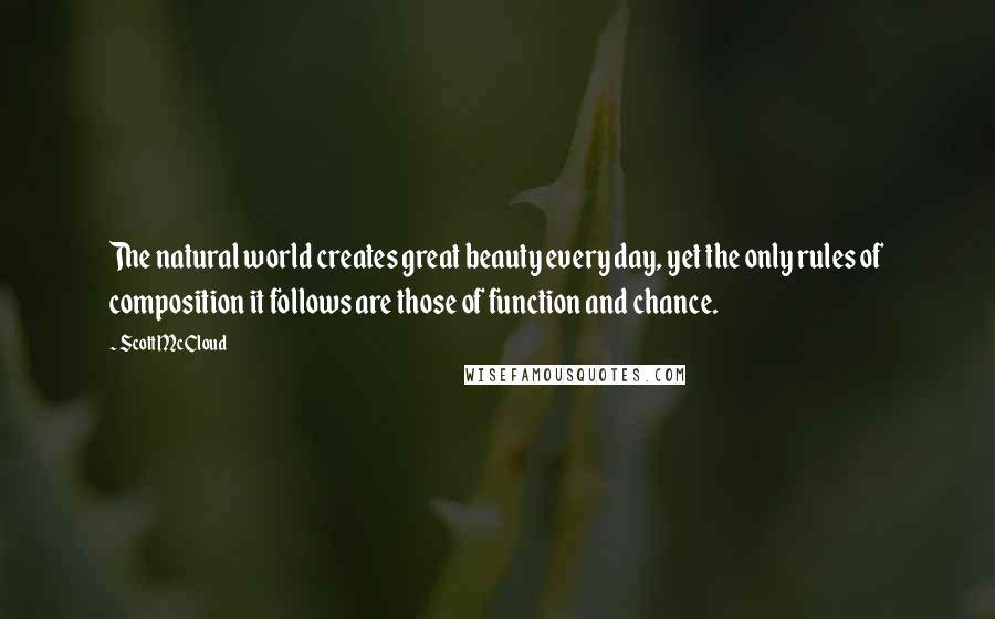 Scott McCloud Quotes: The natural world creates great beauty every day, yet the only rules of composition it follows are those of function and chance.