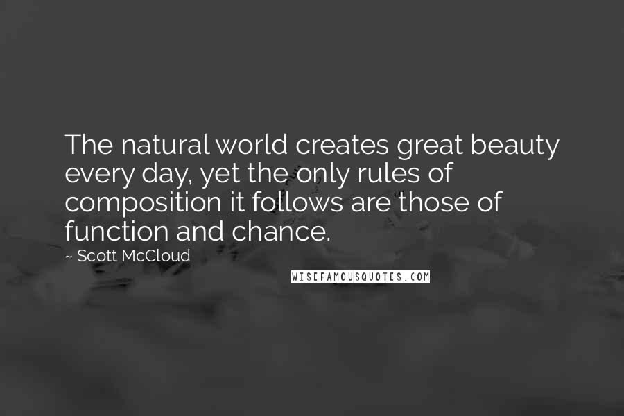 Scott McCloud Quotes: The natural world creates great beauty every day, yet the only rules of composition it follows are those of function and chance.