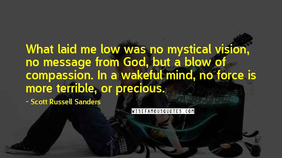 Scott Russell Sanders Quotes: What laid me low was no mystical vision, no message from God, but a blow of compassion. In a wakeful mind, no force is more terrible, or precious.