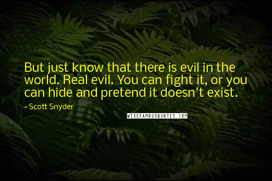 Scott Snyder Quotes: But just know that there is evil in the world. Real evil. You can fight it, or you can hide and pretend it doesn't exist.