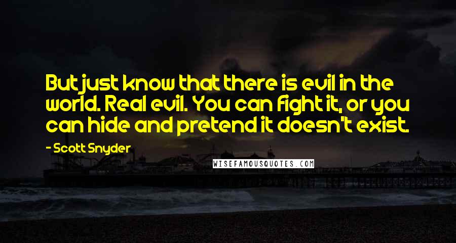 Scott Snyder Quotes: But just know that there is evil in the world. Real evil. You can fight it, or you can hide and pretend it doesn't exist.