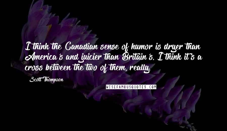 Scott Thompson Quotes: I think the Canadian sense of humor is dryer than America's and juicier than Britain's. I think it's a cross between the two of them, really.