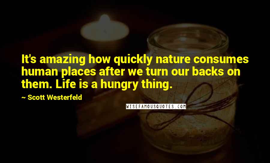 Scott Westerfeld Quotes: It's amazing how quickly nature consumes human places after we turn our backs on them. Life is a hungry thing.