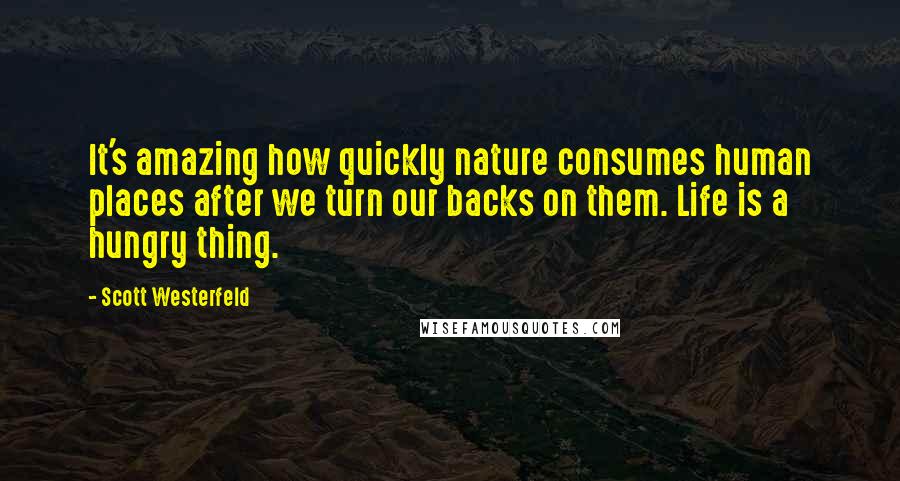 Scott Westerfeld Quotes: It's amazing how quickly nature consumes human places after we turn our backs on them. Life is a hungry thing.