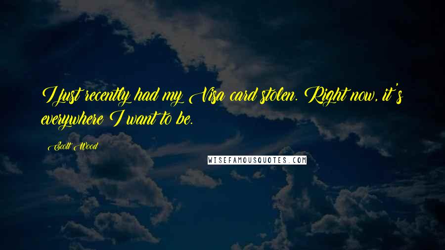 Scott Wood Quotes: I just recently had my Visa card stolen. Right now, it's everywhere I want to be.
