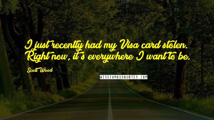 Scott Wood Quotes: I just recently had my Visa card stolen. Right now, it's everywhere I want to be.