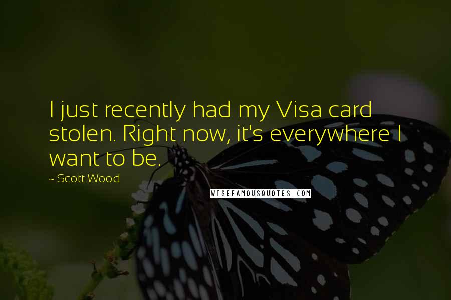 Scott Wood Quotes: I just recently had my Visa card stolen. Right now, it's everywhere I want to be.