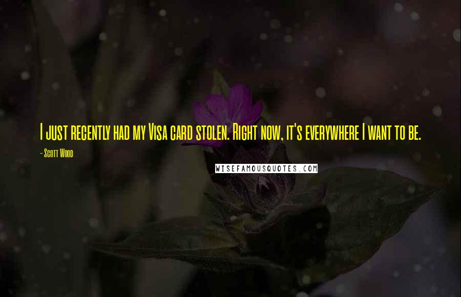 Scott Wood Quotes: I just recently had my Visa card stolen. Right now, it's everywhere I want to be.