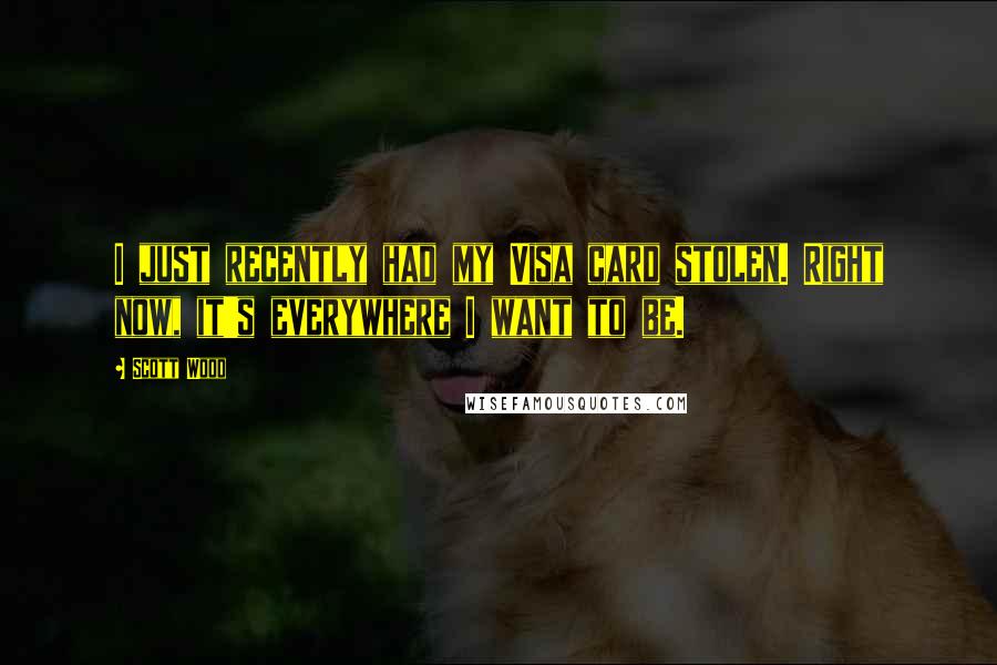 Scott Wood Quotes: I just recently had my Visa card stolen. Right now, it's everywhere I want to be.