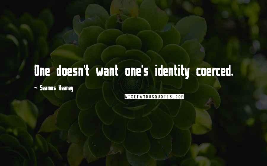 Seamus Heaney Quotes: One doesn't want one's identity coerced.