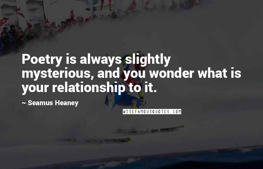 Seamus Heaney Quotes: Poetry is always slightly mysterious, and you wonder what is your relationship to it.