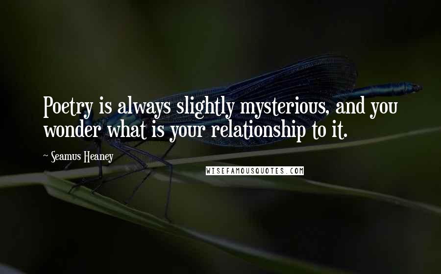 Seamus Heaney Quotes: Poetry is always slightly mysterious, and you wonder what is your relationship to it.