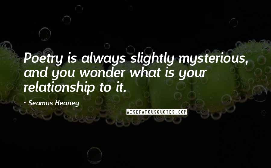 Seamus Heaney Quotes: Poetry is always slightly mysterious, and you wonder what is your relationship to it.