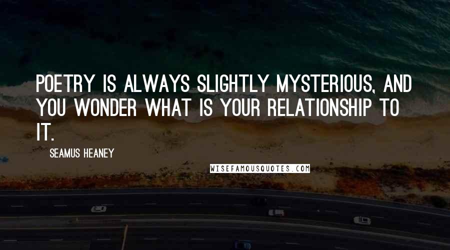 Seamus Heaney Quotes: Poetry is always slightly mysterious, and you wonder what is your relationship to it.