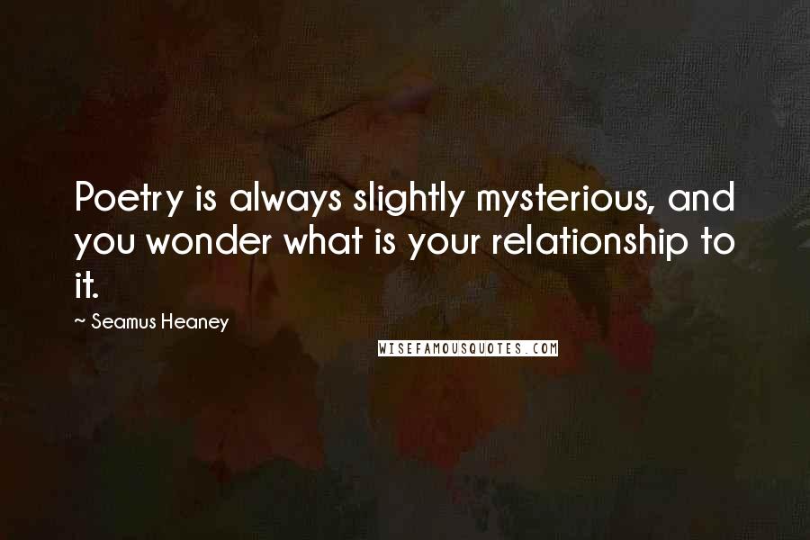 Seamus Heaney Quotes: Poetry is always slightly mysterious, and you wonder what is your relationship to it.