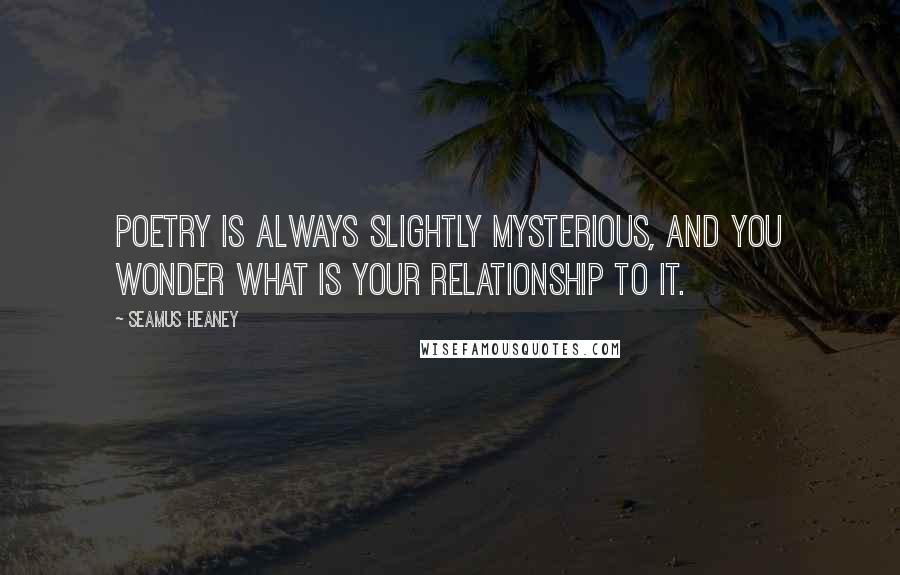 Seamus Heaney Quotes: Poetry is always slightly mysterious, and you wonder what is your relationship to it.