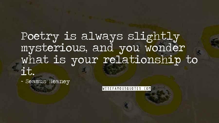 Seamus Heaney Quotes: Poetry is always slightly mysterious, and you wonder what is your relationship to it.