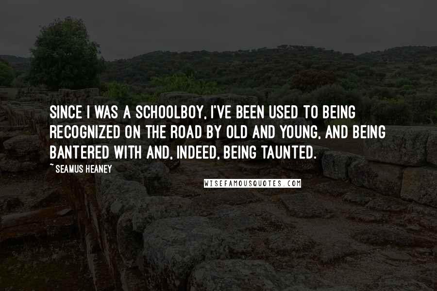 Seamus Heaney Quotes: Since I was a schoolboy, I've been used to being recognized on the road by old and young, and being bantered with and, indeed, being taunted.