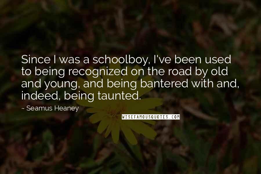 Seamus Heaney Quotes: Since I was a schoolboy, I've been used to being recognized on the road by old and young, and being bantered with and, indeed, being taunted.