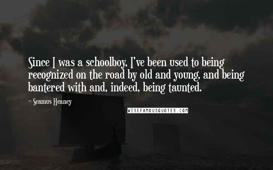 Seamus Heaney Quotes: Since I was a schoolboy, I've been used to being recognized on the road by old and young, and being bantered with and, indeed, being taunted.