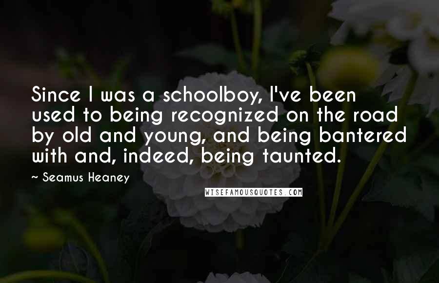 Seamus Heaney Quotes: Since I was a schoolboy, I've been used to being recognized on the road by old and young, and being bantered with and, indeed, being taunted.