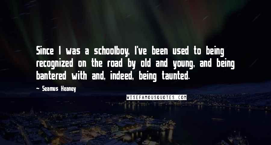 Seamus Heaney Quotes: Since I was a schoolboy, I've been used to being recognized on the road by old and young, and being bantered with and, indeed, being taunted.
