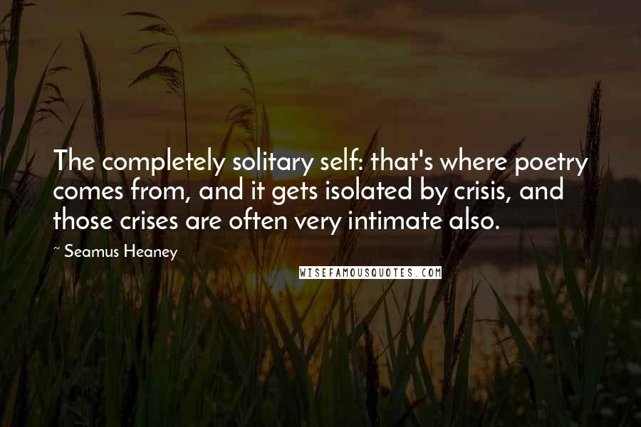 Seamus Heaney Quotes: The completely solitary self: that's where poetry comes from, and it gets isolated by crisis, and those crises are often very intimate also.