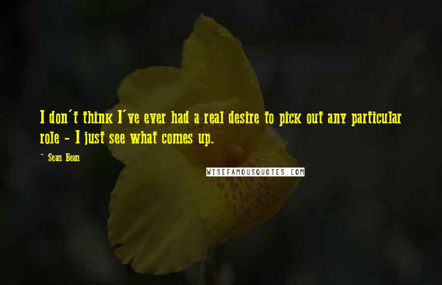 Sean Bean Quotes: I don't think I've ever had a real desire to pick out any particular role - I just see what comes up.