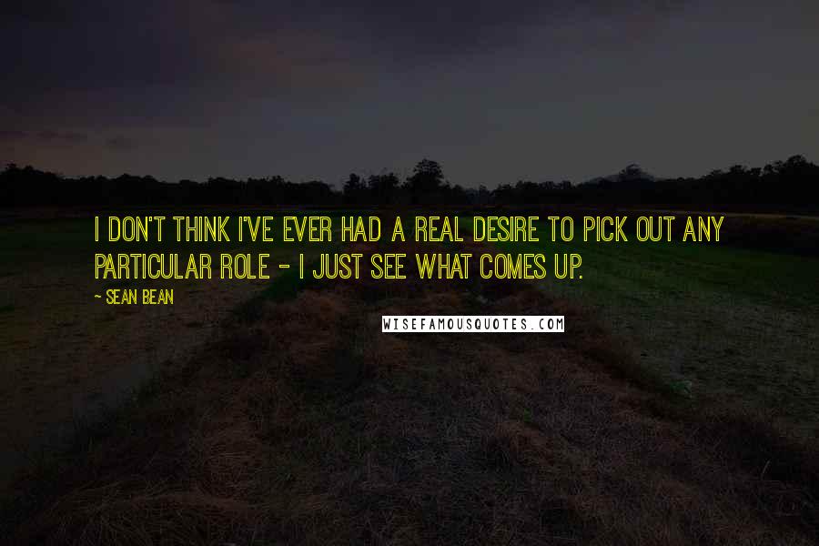Sean Bean Quotes: I don't think I've ever had a real desire to pick out any particular role - I just see what comes up.