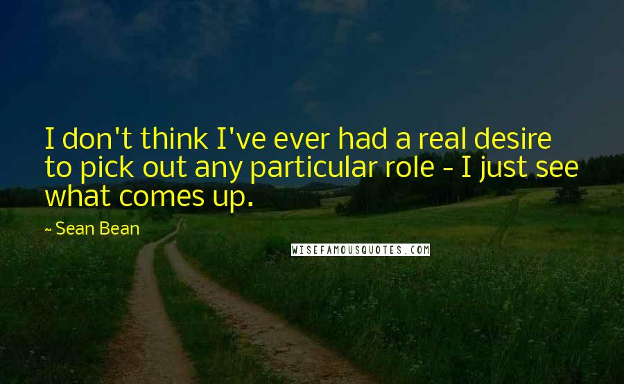Sean Bean Quotes: I don't think I've ever had a real desire to pick out any particular role - I just see what comes up.