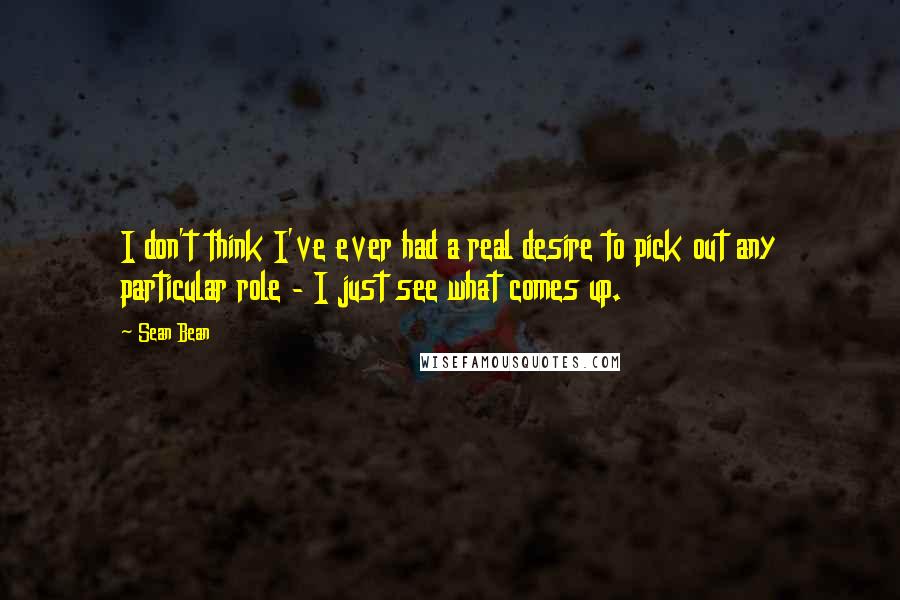 Sean Bean Quotes: I don't think I've ever had a real desire to pick out any particular role - I just see what comes up.