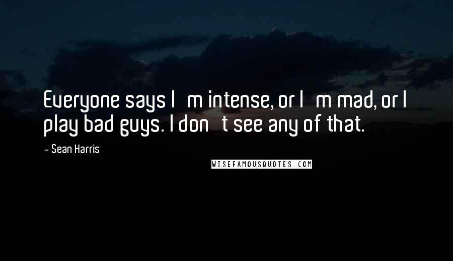 Sean Harris Quotes: Everyone says I'm intense, or I'm mad, or I play bad guys. I don't see any of that.