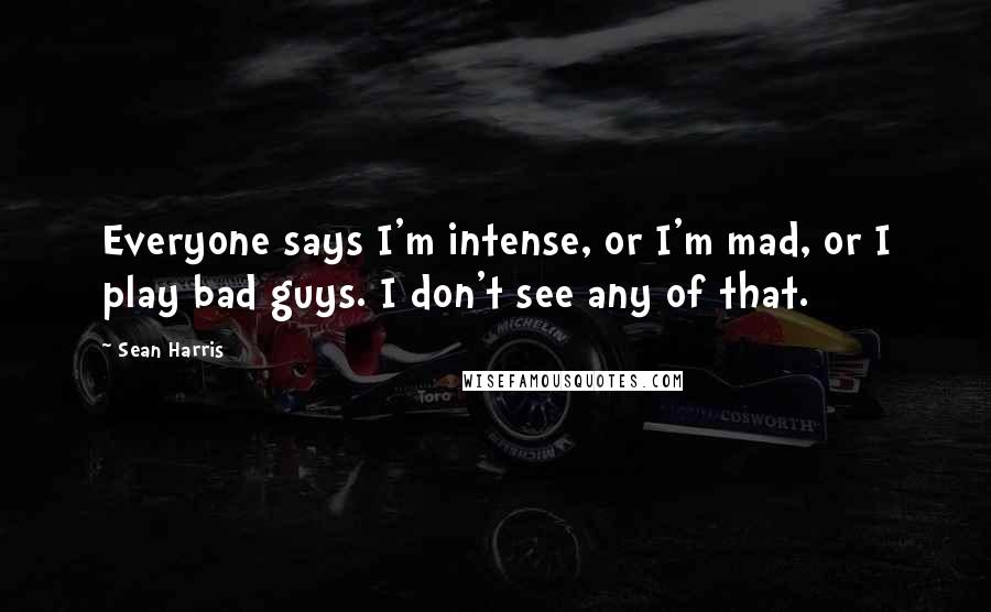 Sean Harris Quotes: Everyone says I'm intense, or I'm mad, or I play bad guys. I don't see any of that.