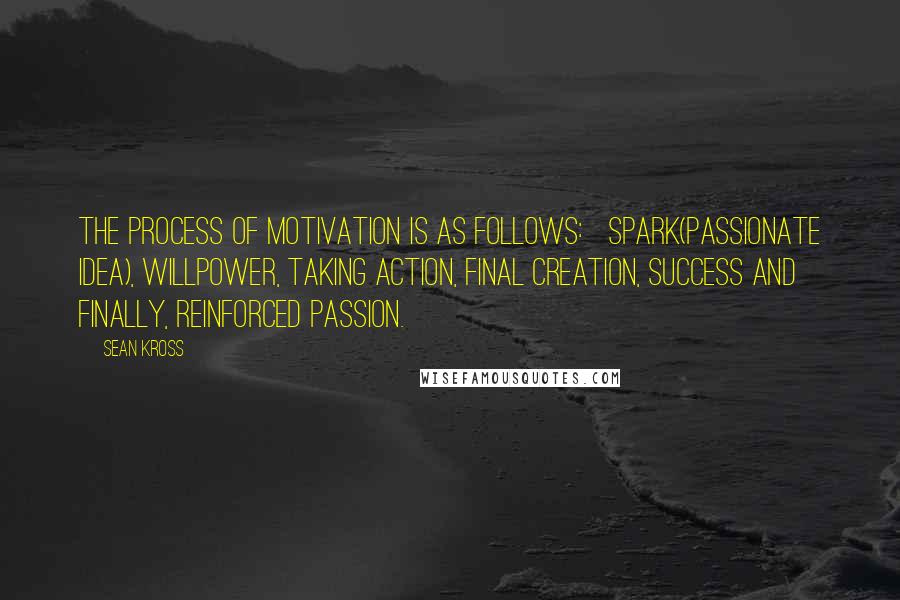 Sean Kross Quotes: The process of Motivation is as follows:   Spark(Passionate Idea), Willpower, Taking Action, Final Creation, Success and finally, reinforced Passion.