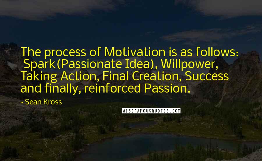 Sean Kross Quotes: The process of Motivation is as follows:   Spark(Passionate Idea), Willpower, Taking Action, Final Creation, Success and finally, reinforced Passion.
