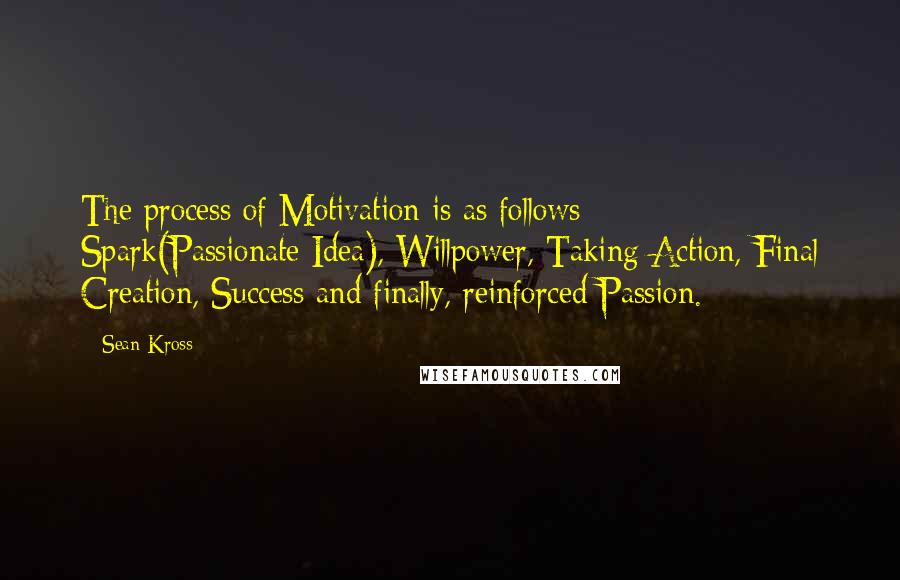 Sean Kross Quotes: The process of Motivation is as follows:   Spark(Passionate Idea), Willpower, Taking Action, Final Creation, Success and finally, reinforced Passion.