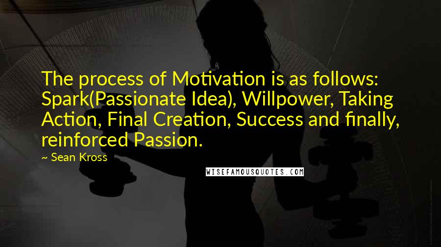 Sean Kross Quotes: The process of Motivation is as follows: Spark(Passionate Idea), Willpower, Taking Action, Final Creation, Success and finally, reinforced Passion.