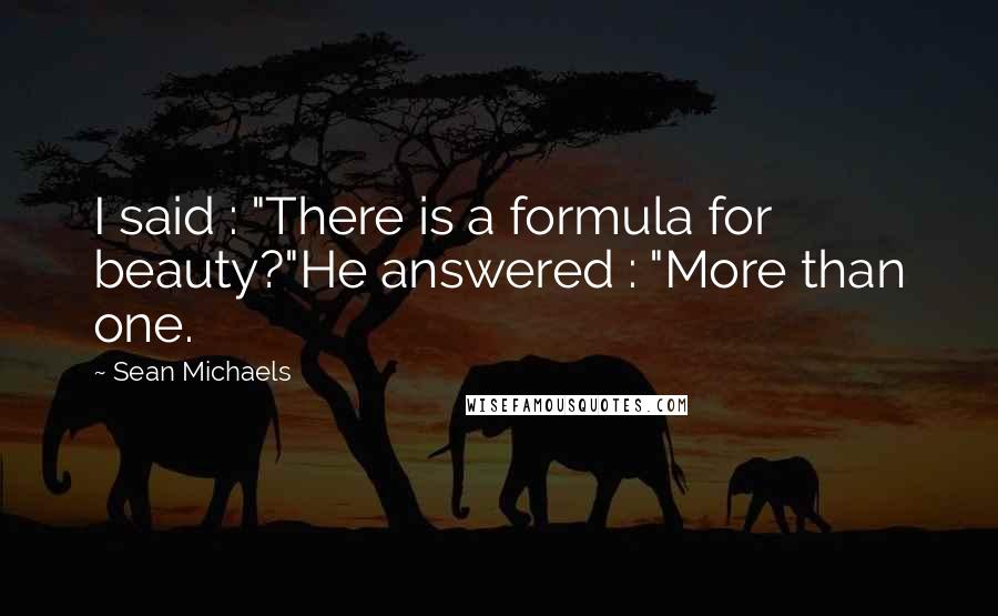 Sean Michaels Quotes: I said : "There is a formula for beauty?"He answered : "More than one.
