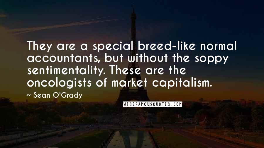 Sean O'Grady Quotes: They are a special breed-like normal accountants, but without the soppy sentimentality. These are the oncologists of market capitalism.