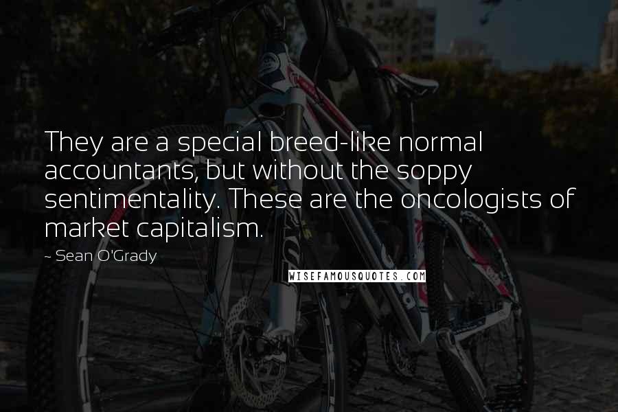 Sean O'Grady Quotes: They are a special breed-like normal accountants, but without the soppy sentimentality. These are the oncologists of market capitalism.
