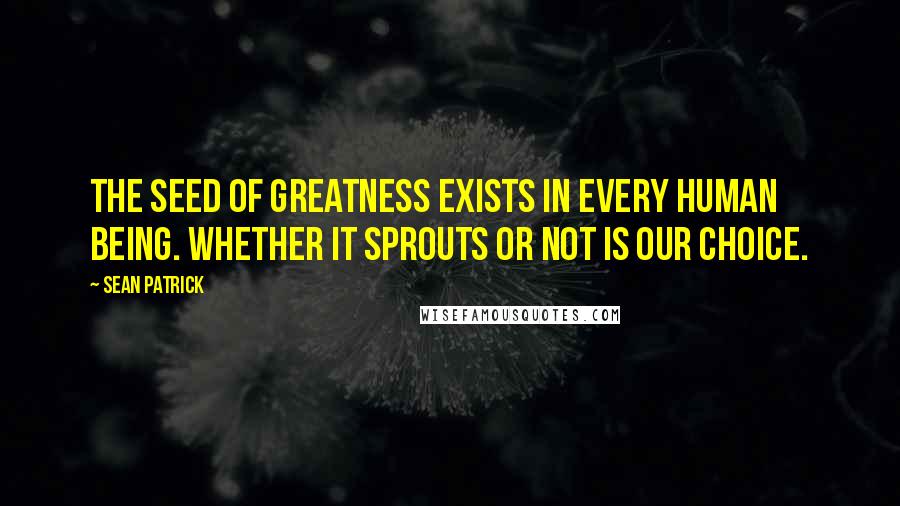 Sean Patrick Quotes: the seed of greatness exists in every human being. Whether it sprouts or not is our choice.