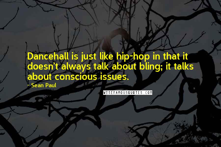 Sean Paul Quotes: Dancehall is just like hip-hop in that it doesn't always talk about bling; it talks about conscious issues.