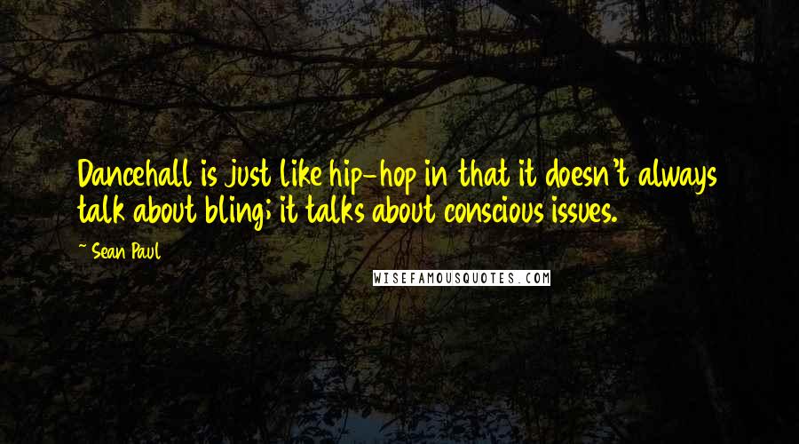 Sean Paul Quotes: Dancehall is just like hip-hop in that it doesn't always talk about bling; it talks about conscious issues.