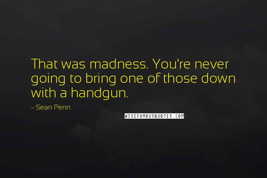 Sean Penn Quotes: That was madness. You're never going to bring one of those down with a handgun.