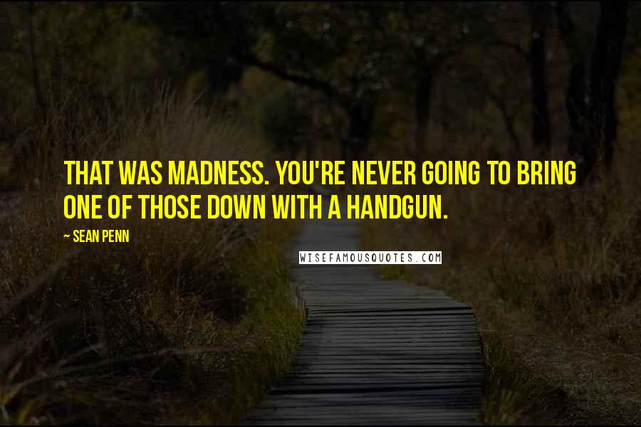 Sean Penn Quotes: That was madness. You're never going to bring one of those down with a handgun.