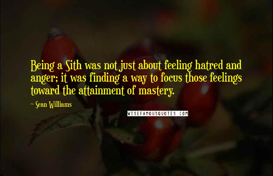 Sean Williams Quotes: Being a Sith was not just about feeling hatred and anger; it was finding a way to focus those feelings toward the attainment of mastery.