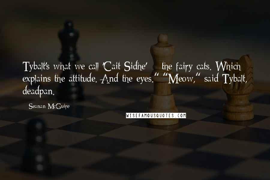 Seanan McGuire Quotes: Tybalt's what we call 'Cait Sidhe' -  the fairy cats. Which explains the attitude. And the eyes." "Meow," said Tybalt, deadpan.