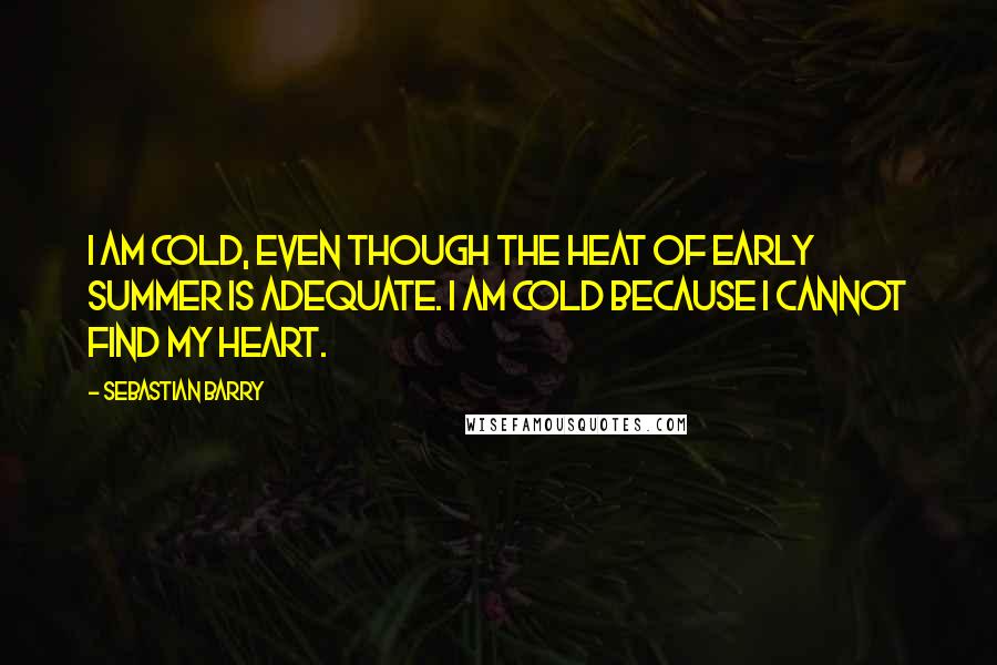 Sebastian Barry Quotes: I am cold, even though the heat of early summer is adequate. I am cold because I cannot find my heart.