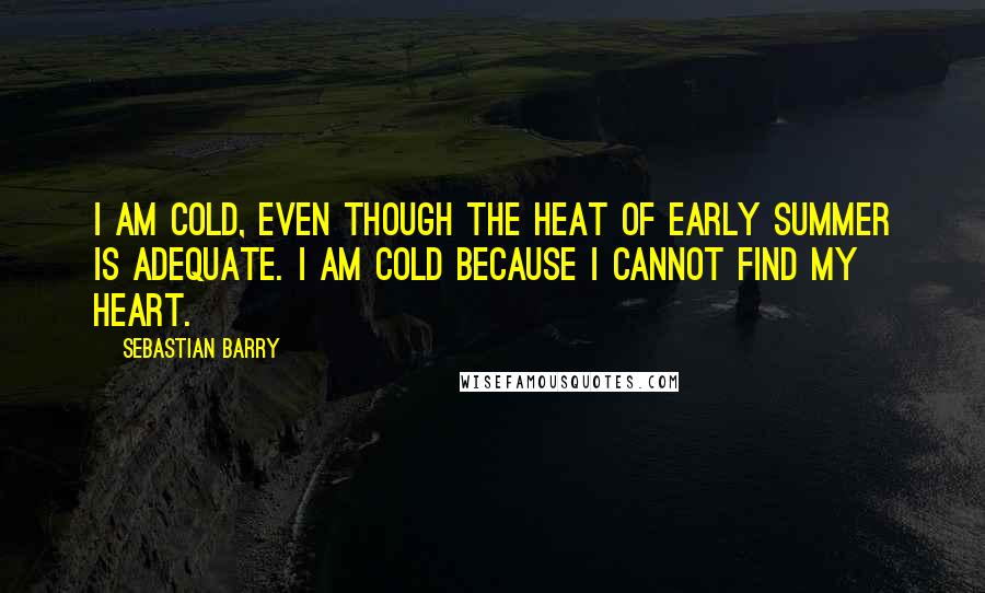 Sebastian Barry Quotes: I am cold, even though the heat of early summer is adequate. I am cold because I cannot find my heart.