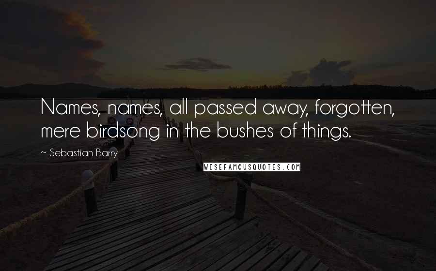 Sebastian Barry Quotes: Names, names, all passed away, forgotten, mere birdsong in the bushes of things.